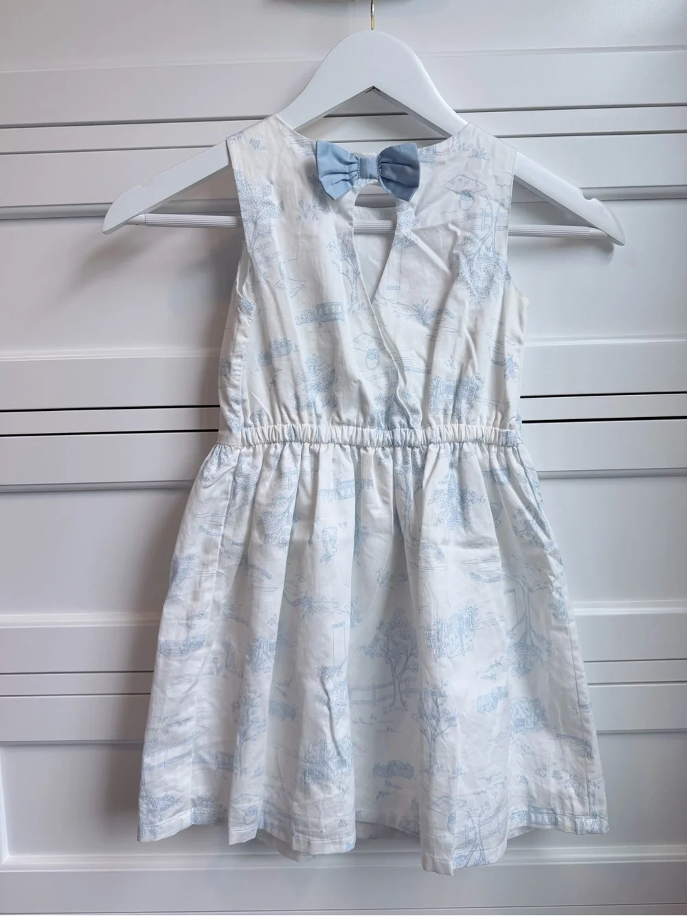 Carter's White Dress with Light Blue Scenic Print - Girls (5/5A)